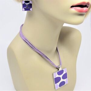 Purple Square Pendant Necklace with Matching Square Purple Earrings